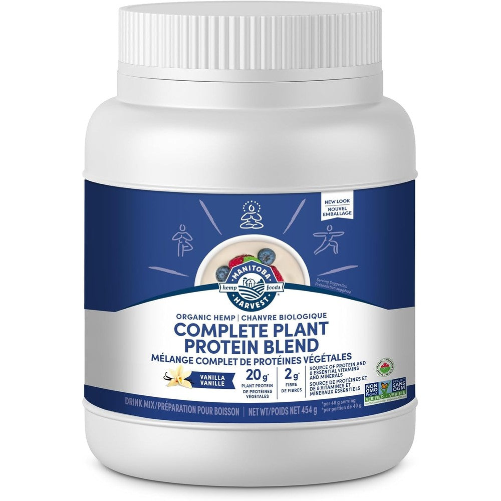 Manitoba Harvest Hemp Yeah Vanilla Protein Powder 454g front view authentic organic supplement.