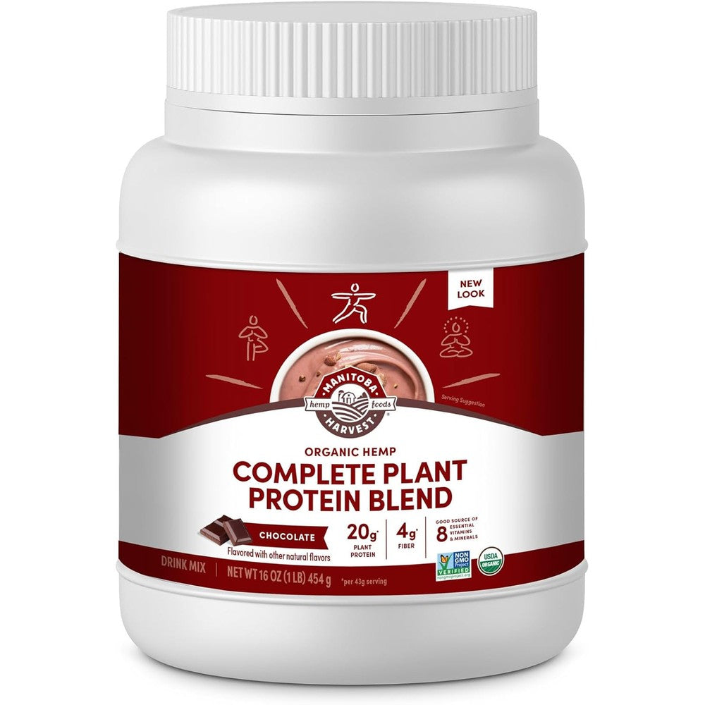 Manitoba Harvest Hemp Yeah Organic Plant Protein Chocolate jar front view.