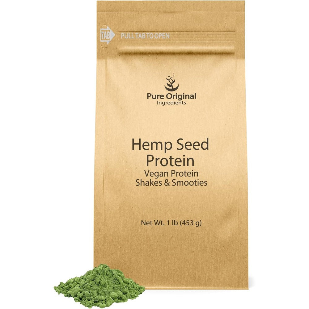 Pure Original Ingredients Vegan Hemp Seed Protein Powder front view of resealable pouch.