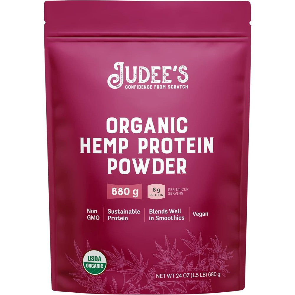 Judee's Organic Hemp Protein Powder 1.5 pound bag front view for vegan nutrition.