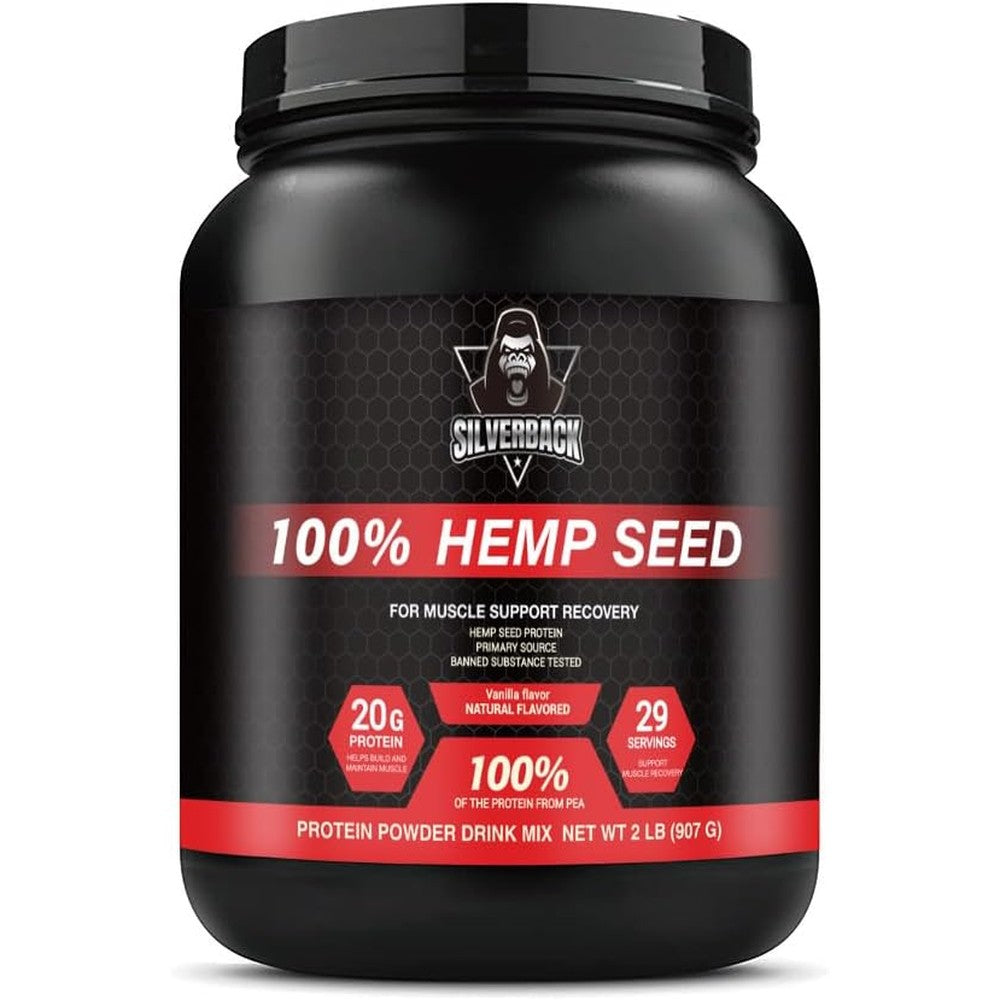 Silverback V 100% Hemp Seed Protein Vanilla 2 pound tub front view plant based supplement