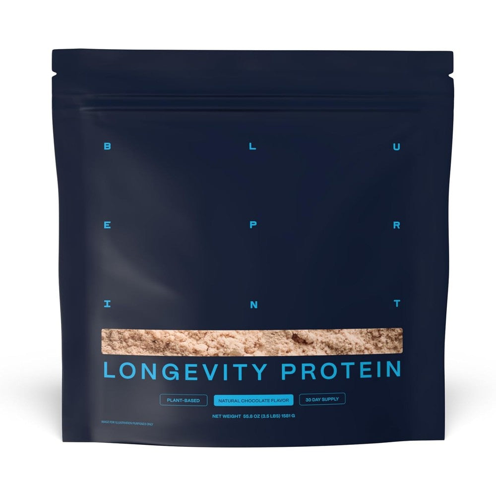 Blueprint Bryan Johnson Chocolate Protein Powder front view for longevity nutrition