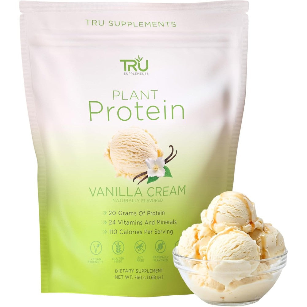 TRU Supplements Plant Based Protein Powder Vanilla Cream front view vegan protein