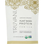Truvani Organic Plant Based Protein Powder Vanilla front bag view for vegan nutrition.