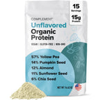 Complement Organic Unflavored Vegan Protein Powder front pouch view plant based supplement