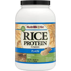 Hypoallergenic rice protein being scooped to show the fine, easily digestible powder texture.