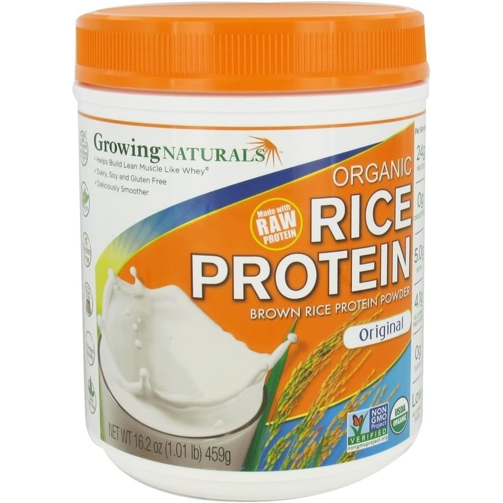 Growing Naturals Organic Rice Protein Powder Original 16.2 Ounce front view vegan supplement