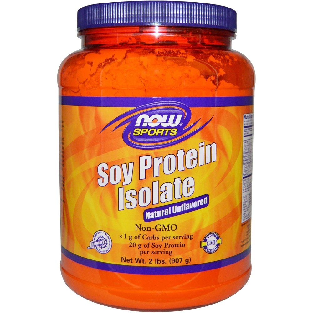 NOW Foods Soy Protein Isolate 2 Pack front view showing 20g protein label for vegan fitness.