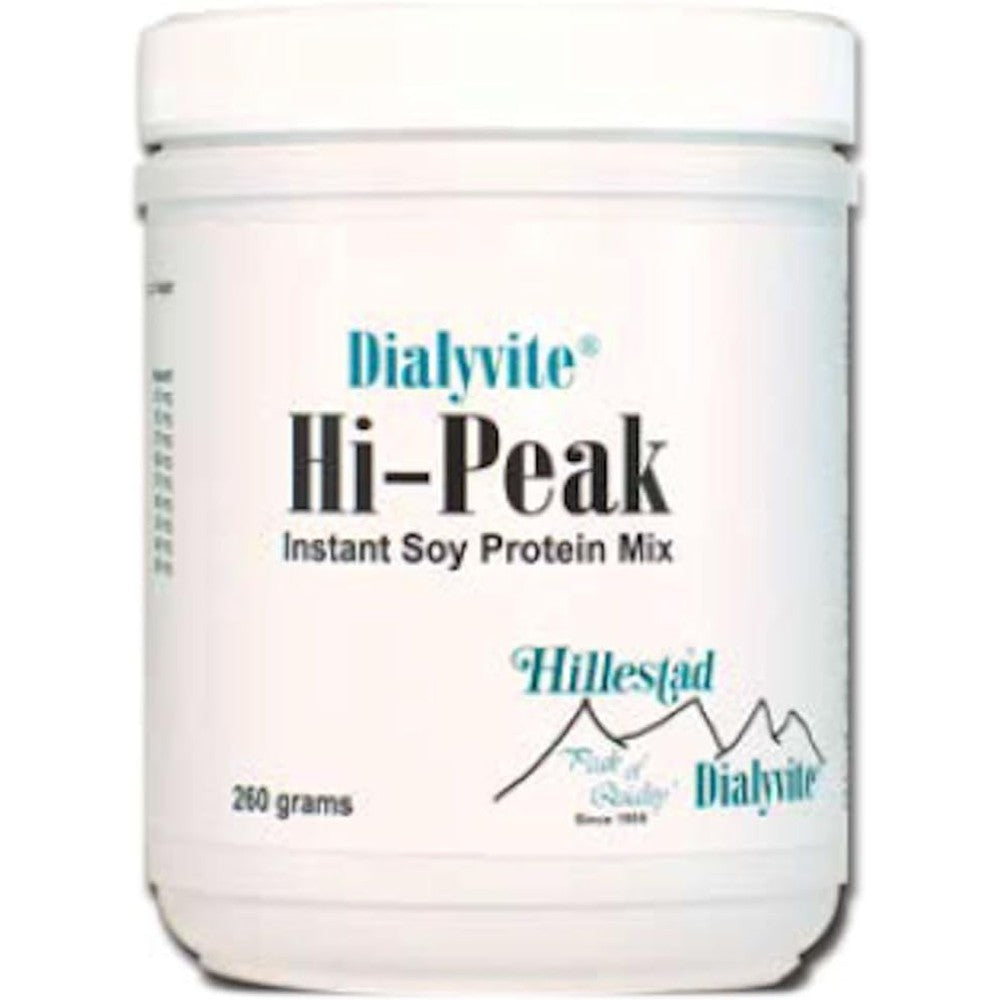 Dialyvite Hi-Peak Instant Soy Protein Mix 260 grams front tub view for plant-based nutrition.
