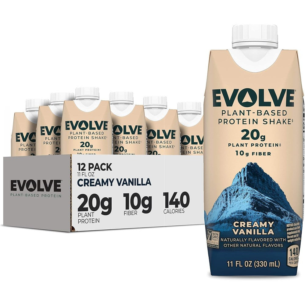 Evolve Plant Based Protein Shake Vanilla Bean front view vegan nutrition