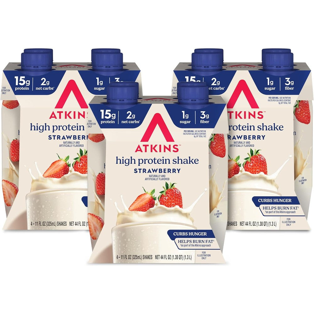 Atkins Strawberry Flavored Protein Shake 12 count pack front view