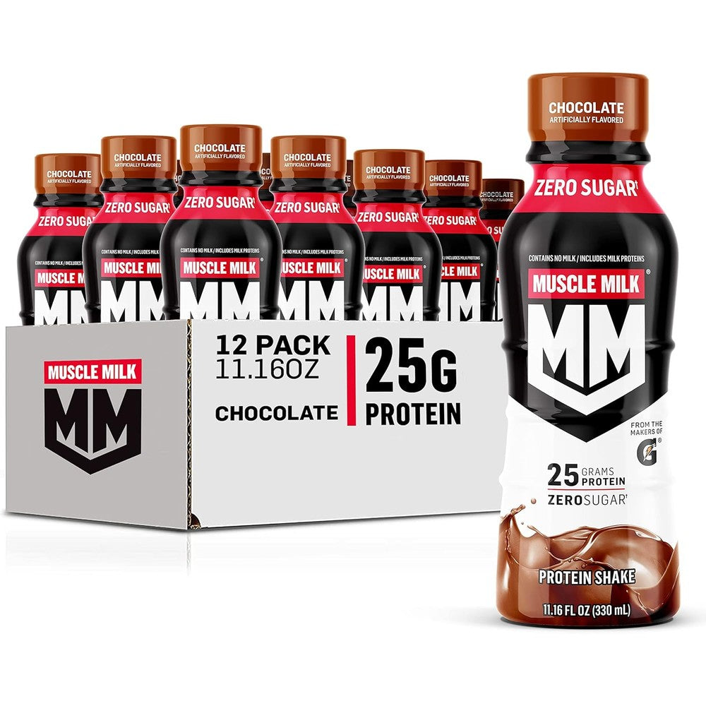 Muscle Milk Genuine Protein Shake Chocolate front view 12 pack case