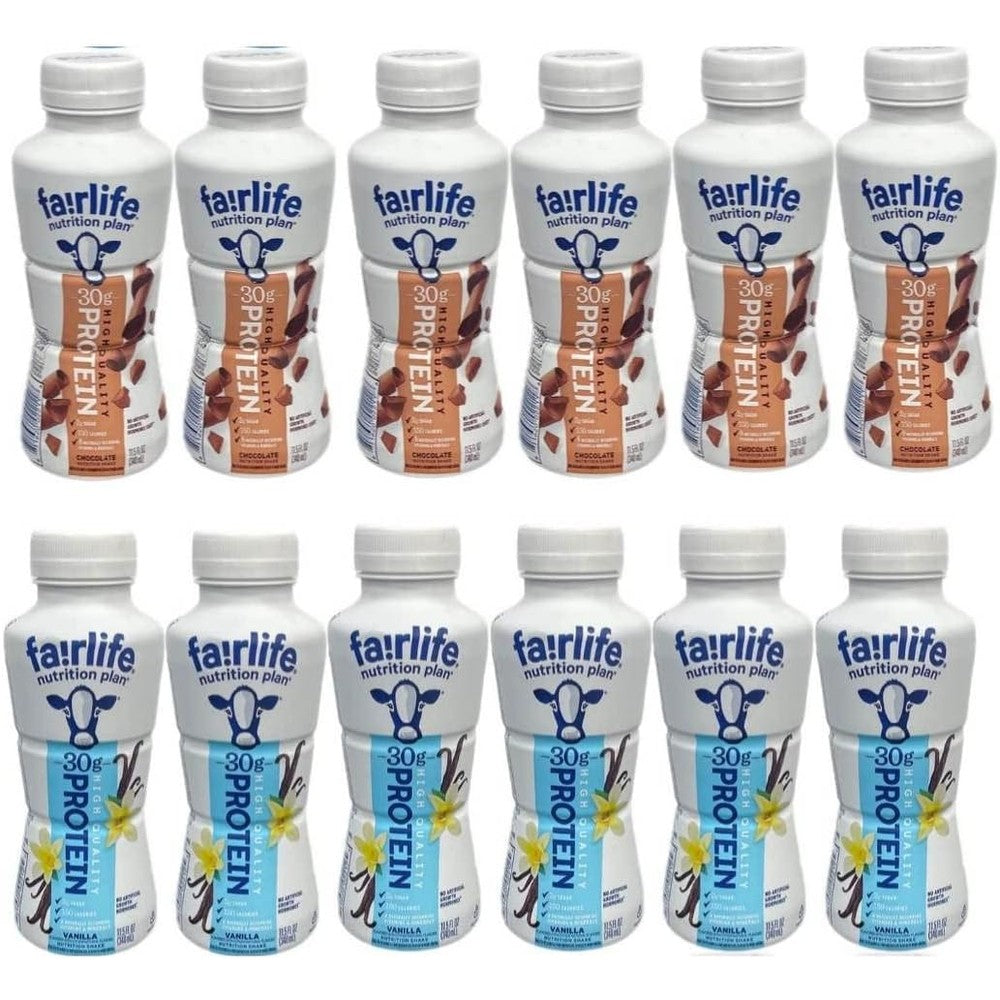 Accents Depot Fairlife Nutrition Plan High Protein Shake variety pack front view showing chocolate and vanilla bottles.