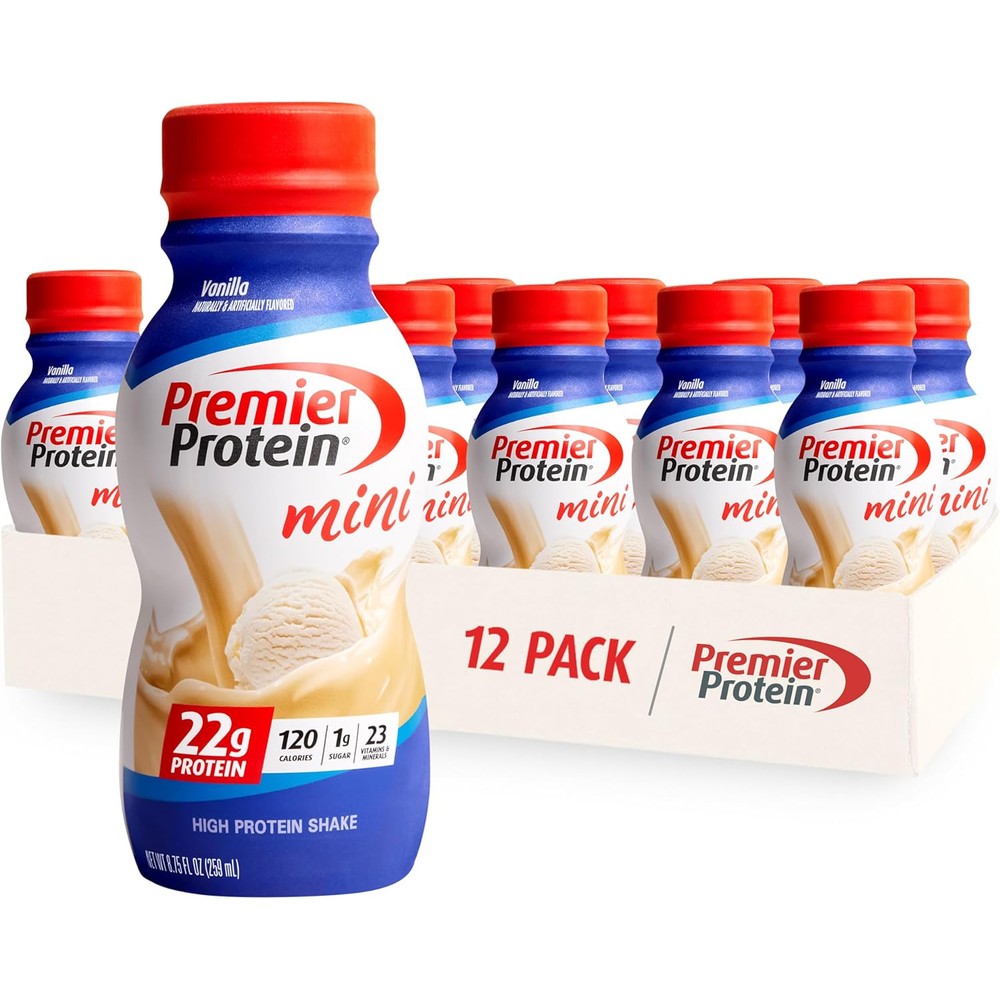 Premier Protein Shake MINIs Vanilla 12 Pack front view for muscle gain