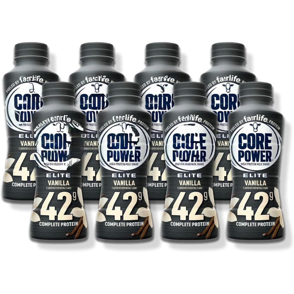 Fairlife Core Power Elite 42g Protein Shake Vanilla front view showing bottle label.