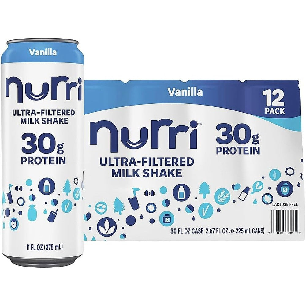 Nurri Vanilla Ultra Filtered Milk Shake 12 pack front view high protein drink