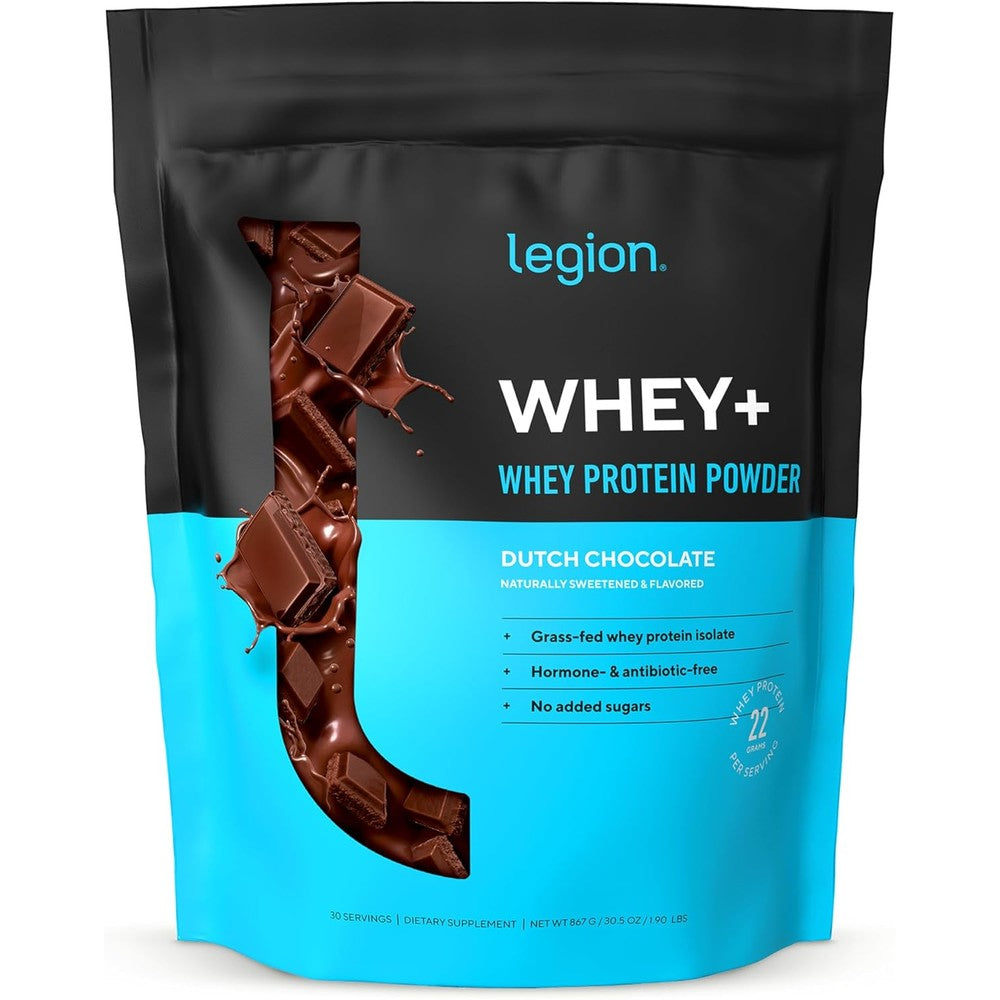 LEGION Whey+ Protein Whey Isolate front view showing Dutch Chocolate flavor