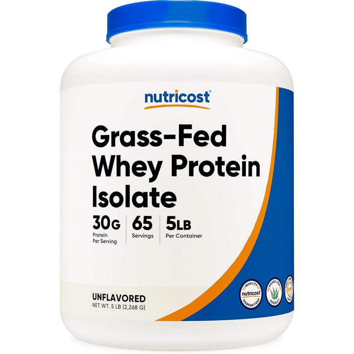 Nutricost grass-fed whey protein isolate unflavored 5 pounds front view