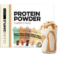 Clean Simple Eats Whey Protein Powder Variety Pack front view of 10 count box.