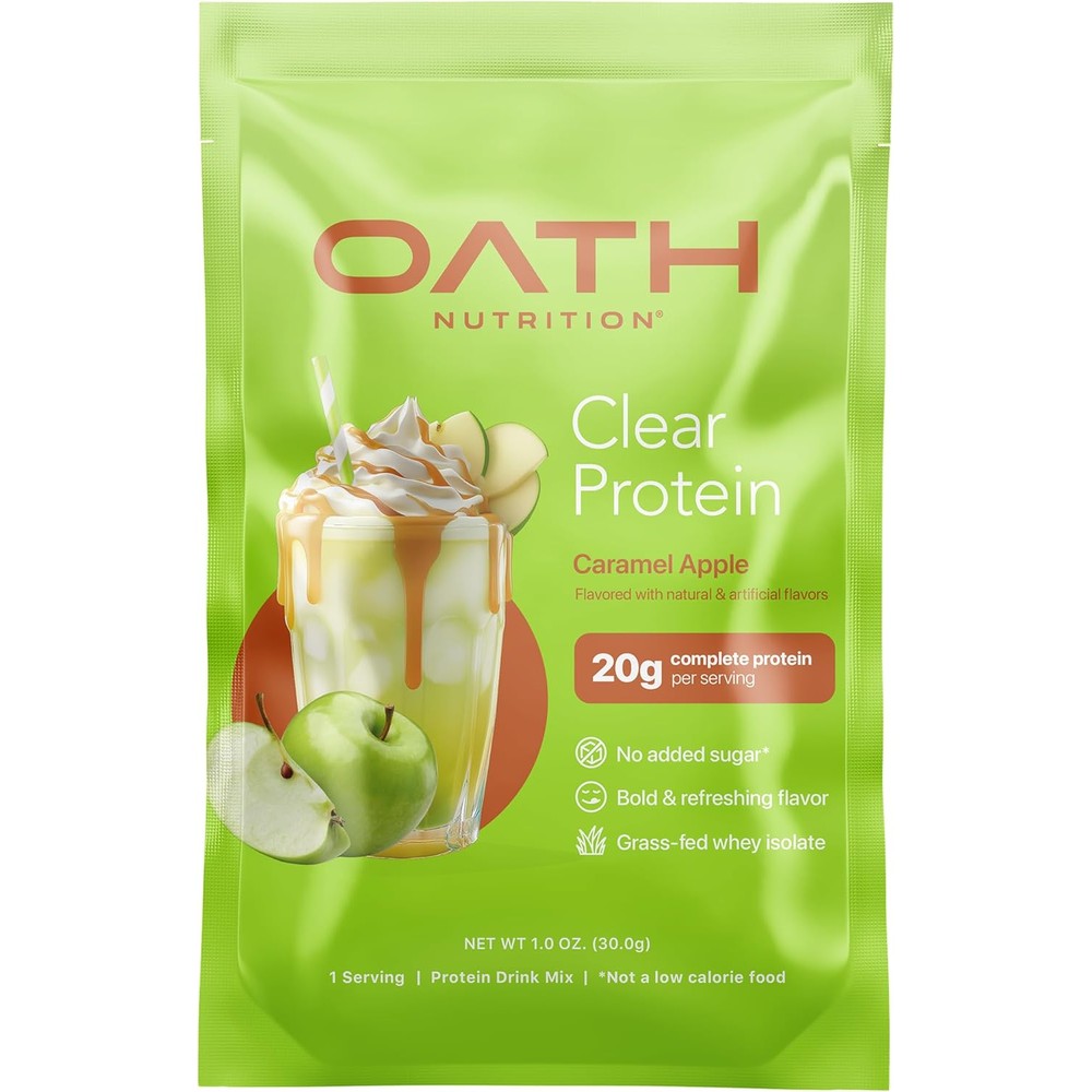 Oath Nutrition Clear Whey Isolate Caramel Apple front packaging view