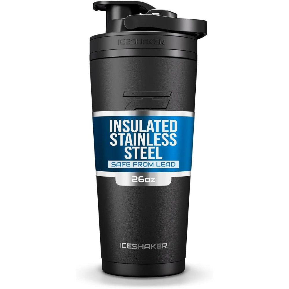 Ice Shaker insulated stainless steel shaker bottle in matte black for protein shakes