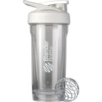 BlenderBottle Strada Tritan shaker bottle in white with a secure push button locking lid