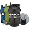 Hydra Cup 4 pack shaker bottles in assorted colors with mixing whisk balls