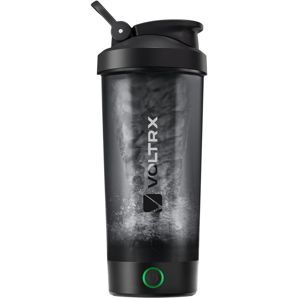 Voltrx electric protein shaker bottle 24oz in black with USB C rechargeable motor base
