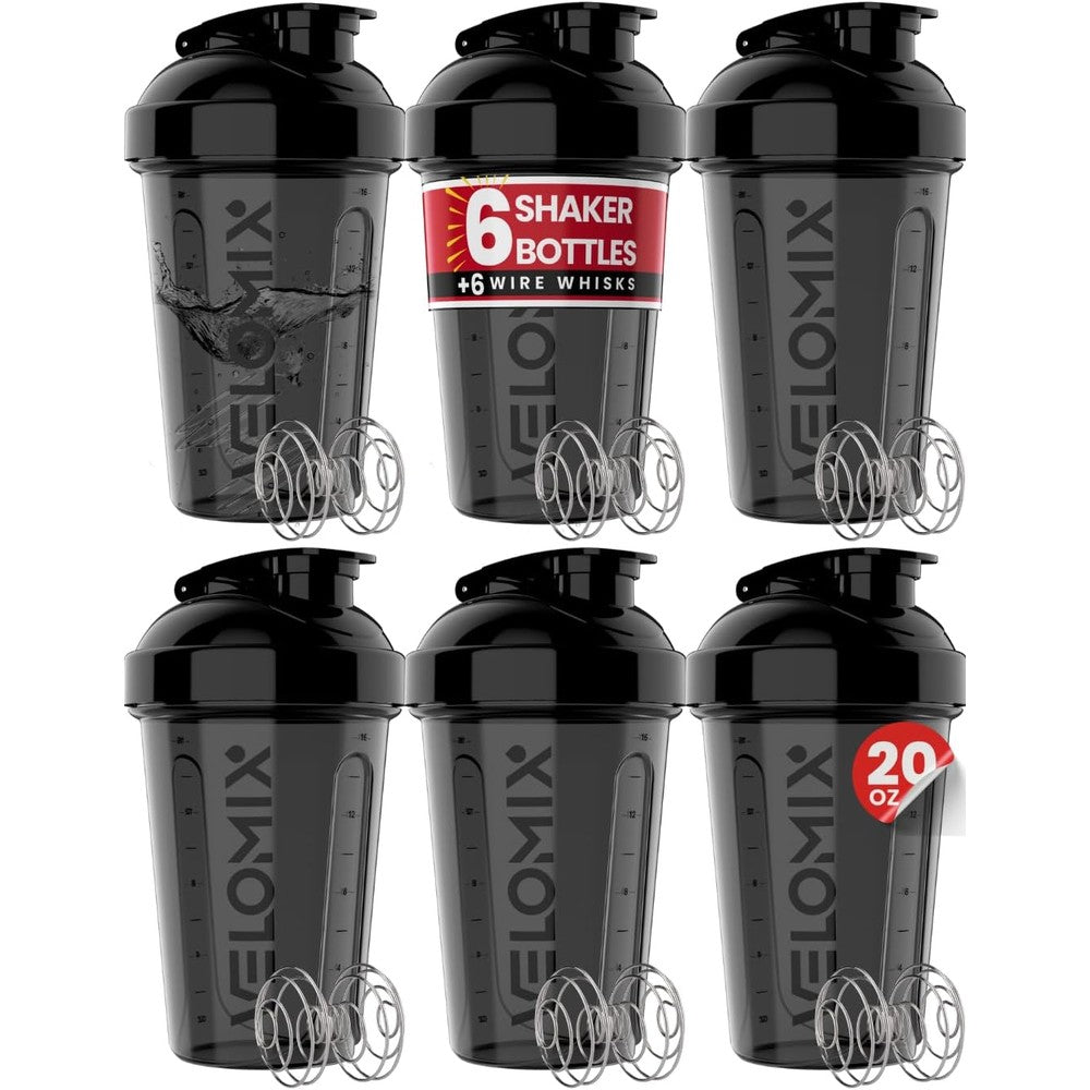 VELOMIX 6 pack shaker cups 20 oz wire whisk protein mixer set