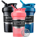 BlenderBottle Classic V2 shaker bottle 3 pack in black navy and pink with mixing balls