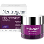 Neutrogena Triple Age Repair Night Moisturizer jar front view with anti aging formula highlights