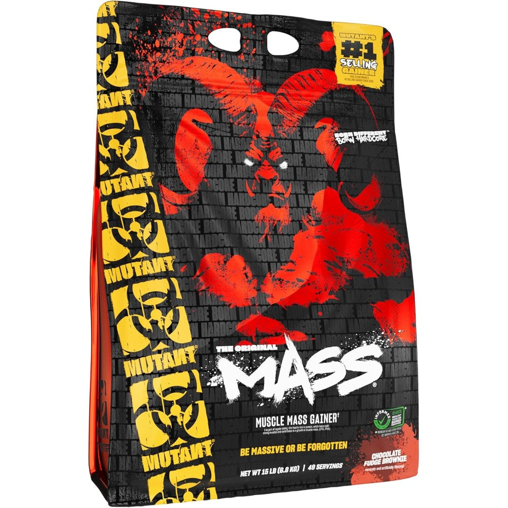 Mutant Mass Gainer 15 lb bag Chocolate Fudge Brownie front view muscle building supplement