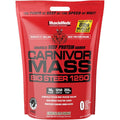 MuscleMeds Carnivor Mass Big Steer 1250 Chocolate 15 Pound bucket front view showing beef protein isolate label.