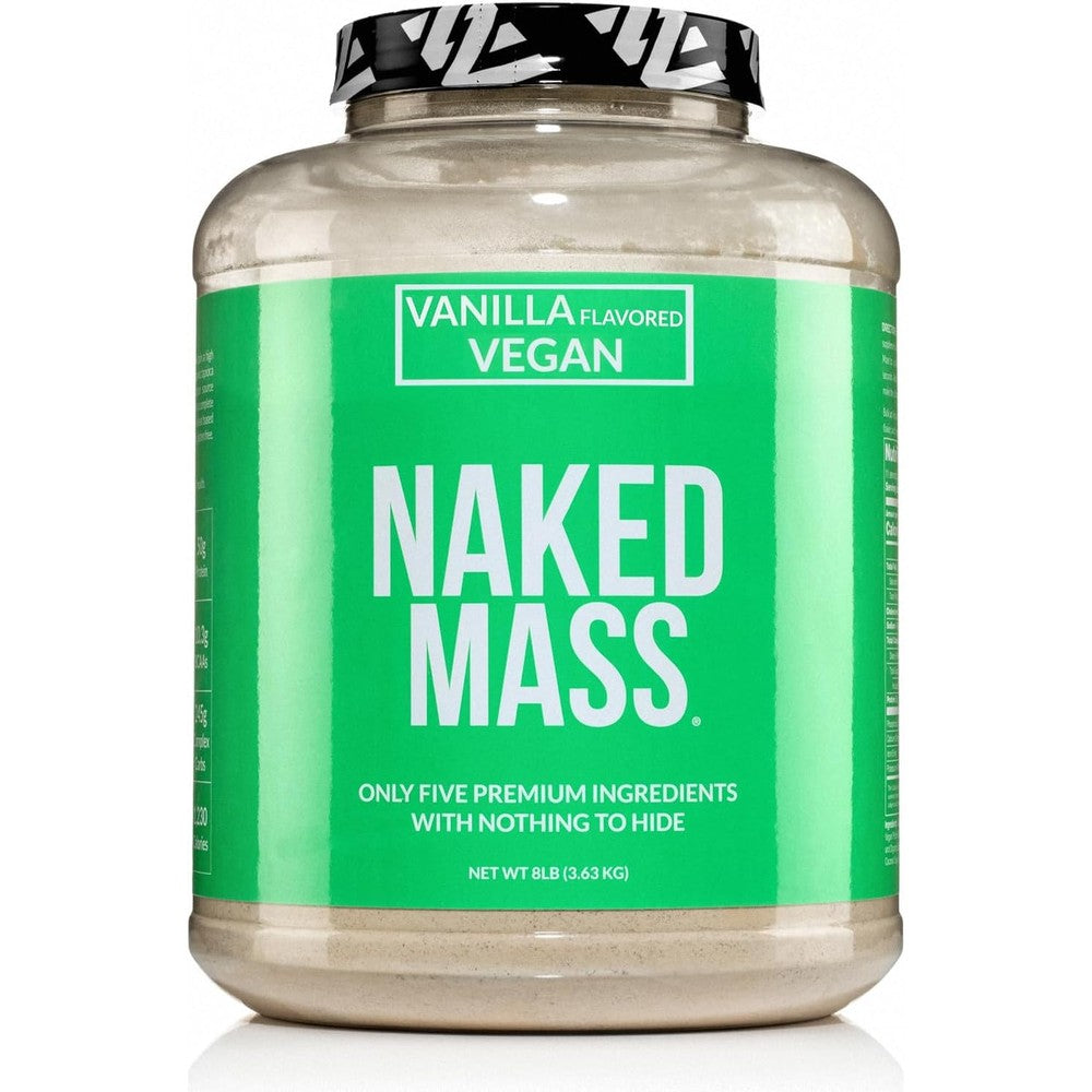 NAKED Vegan Mass Vanilla 8 pound tub front view weight gainer supplement