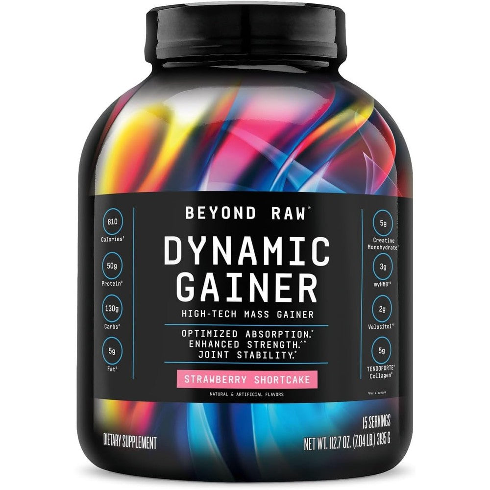 Beyond Raw Dynamic Gainer strawberry shortcake 15 servings mass gainer tub
