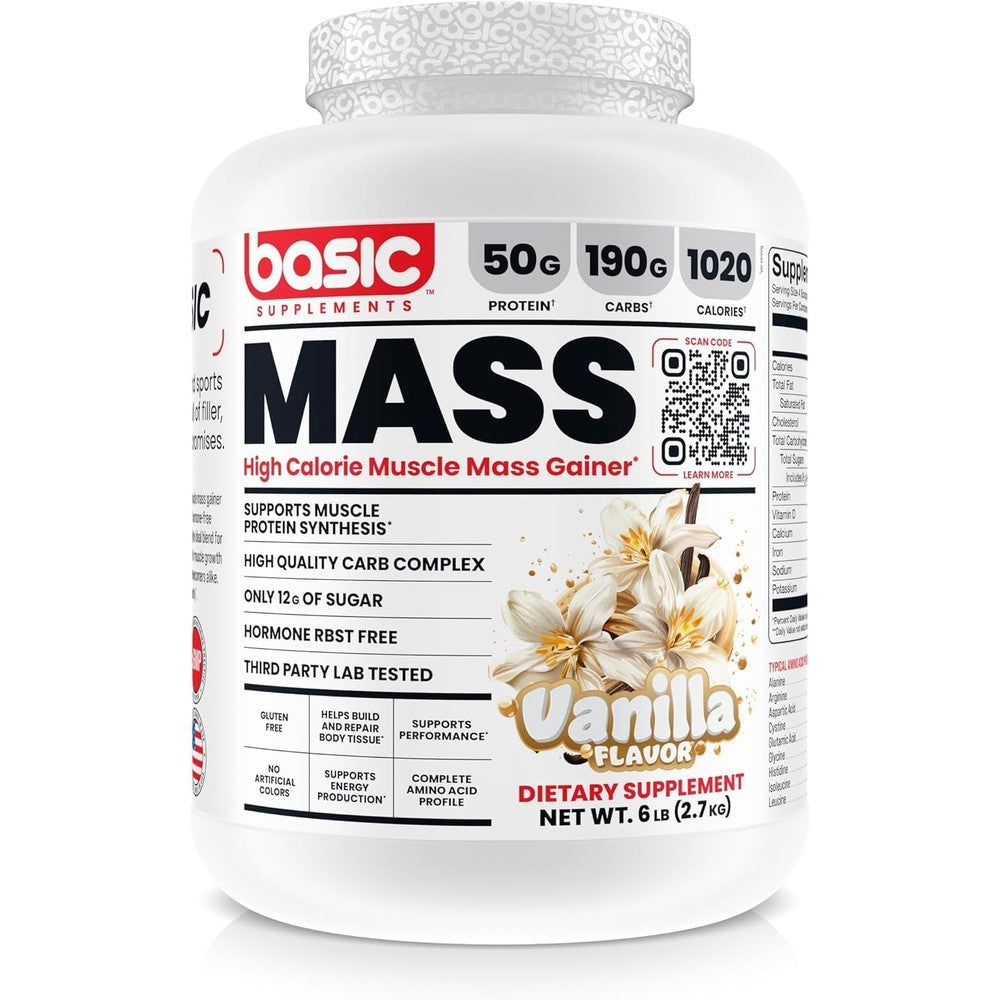 Basic Supplements mass gainer protein powder with 1030 calories for muscle growth