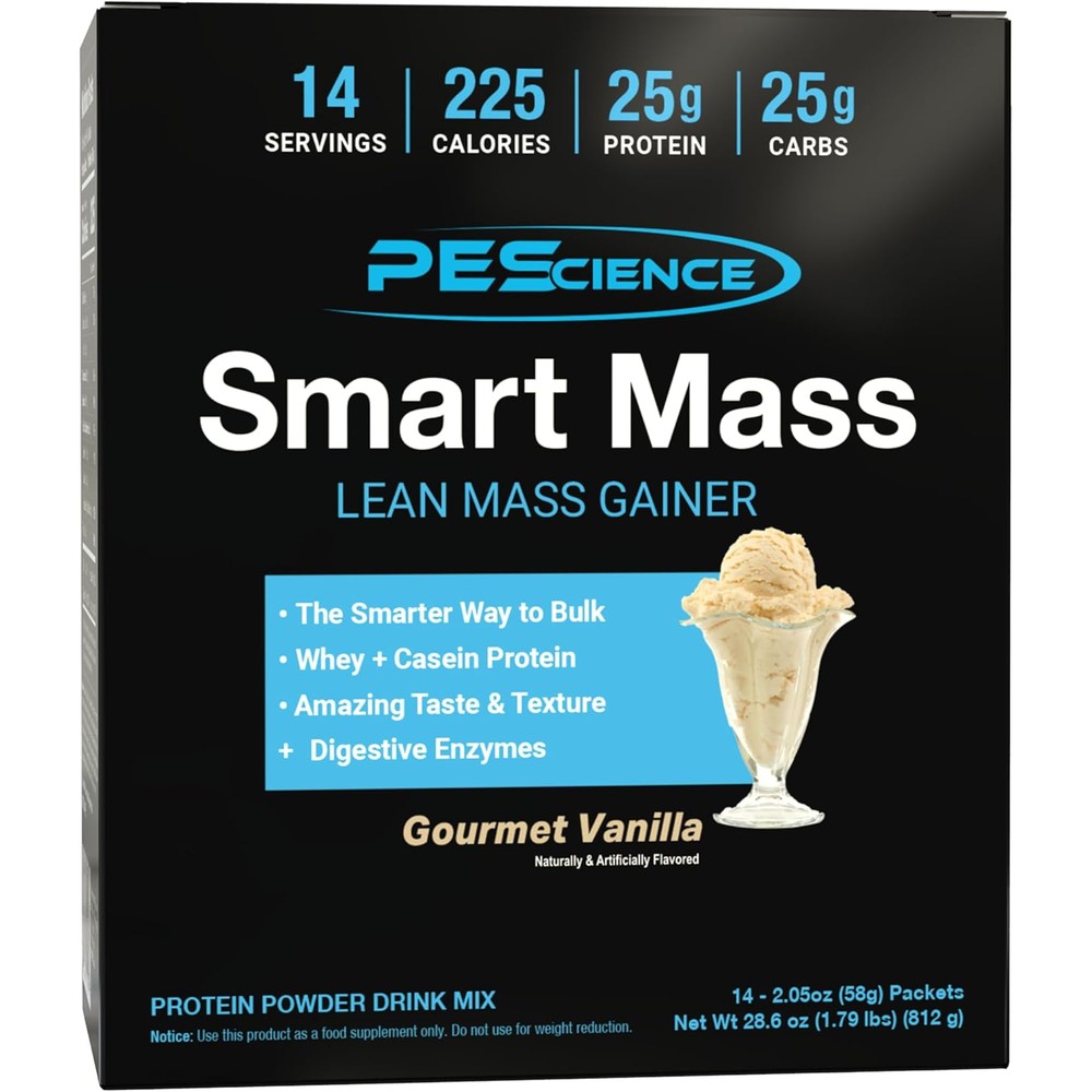 PEScience Smart Mass Gainer gourmet vanilla 14 packets for lean muscle gain
