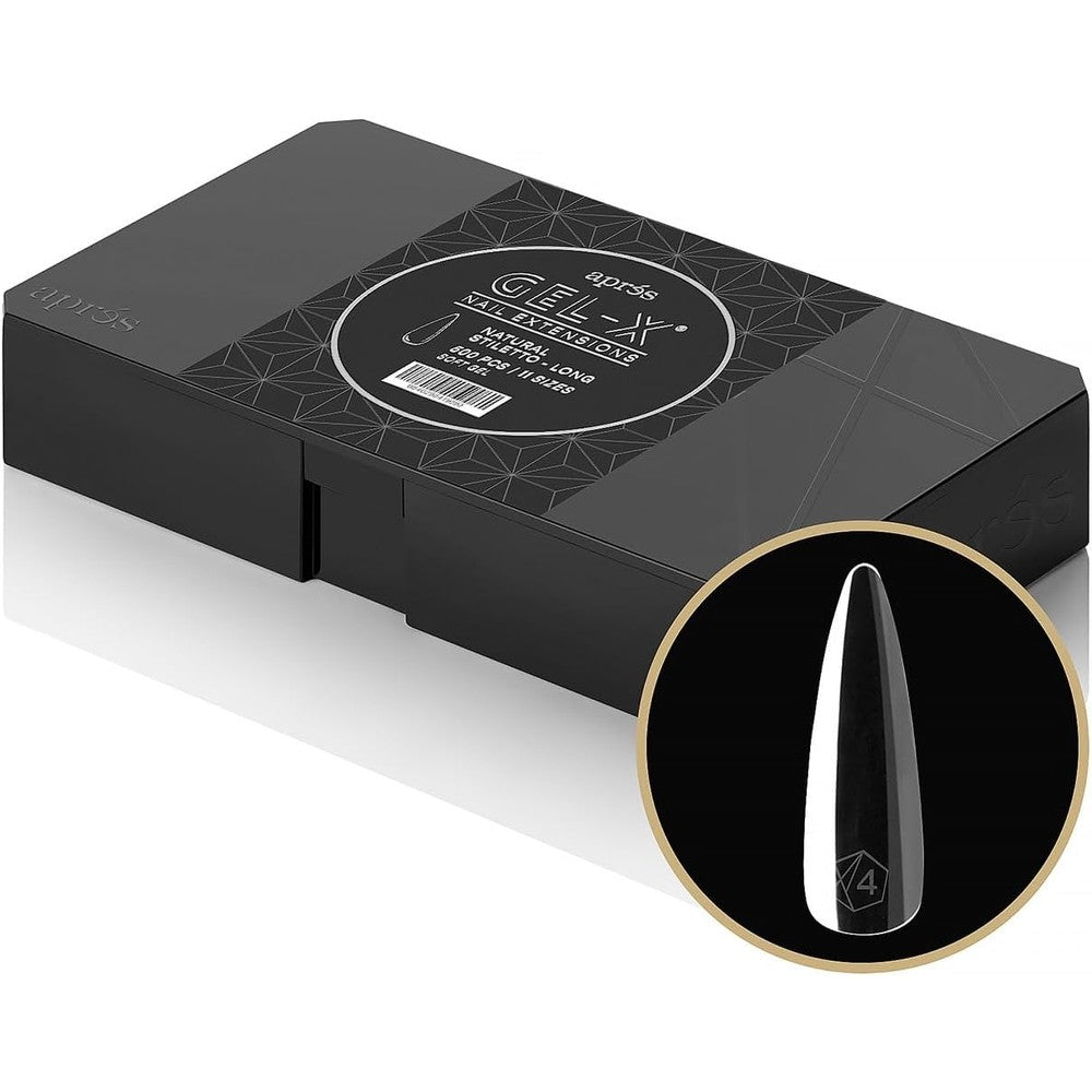 AprÃ©s Gel-X Natural Stiletto Long Tip Box front view