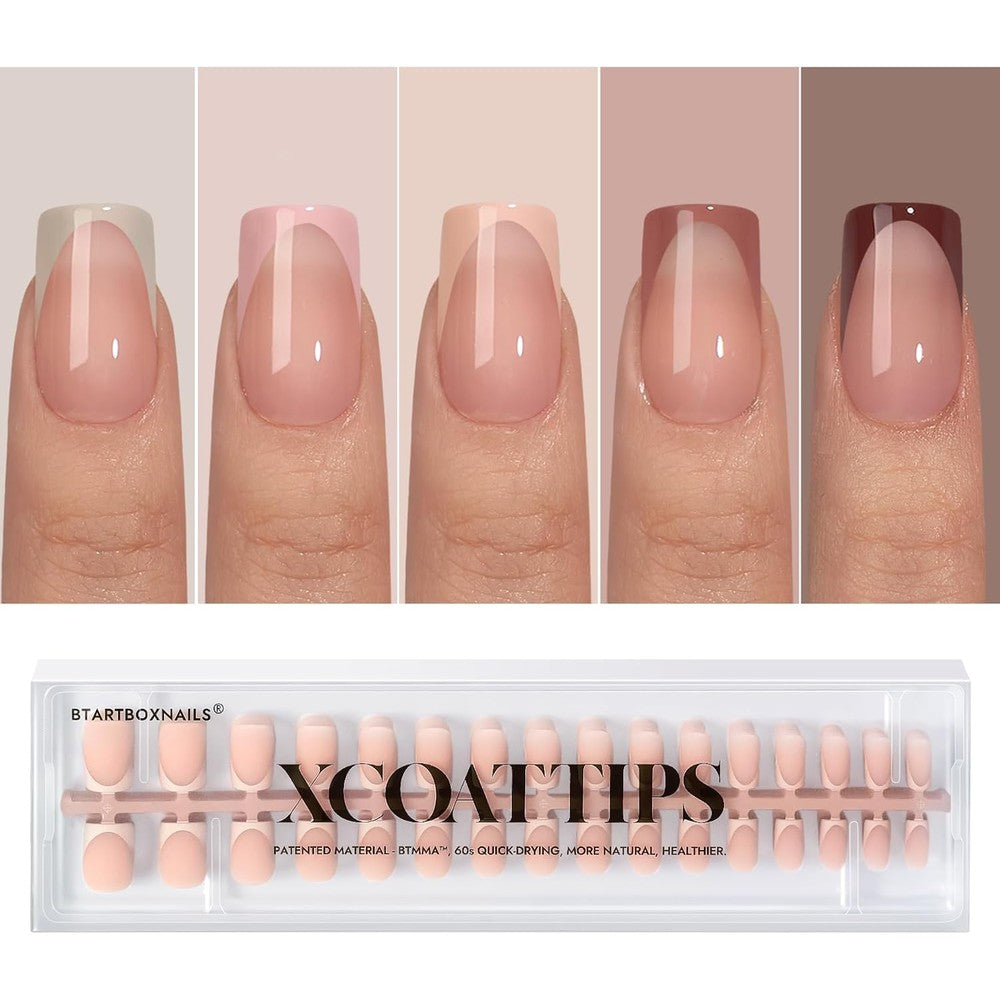 BTArtboxnails XCOATTIPS short square french tip press on nails with skin tone base