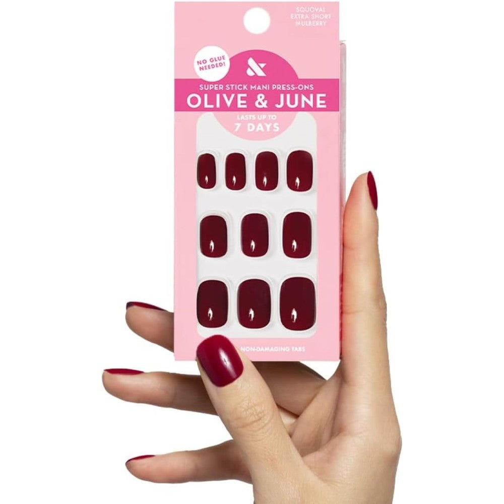 Olive and June Super Stick Mani in Mulberry Maroon packaging