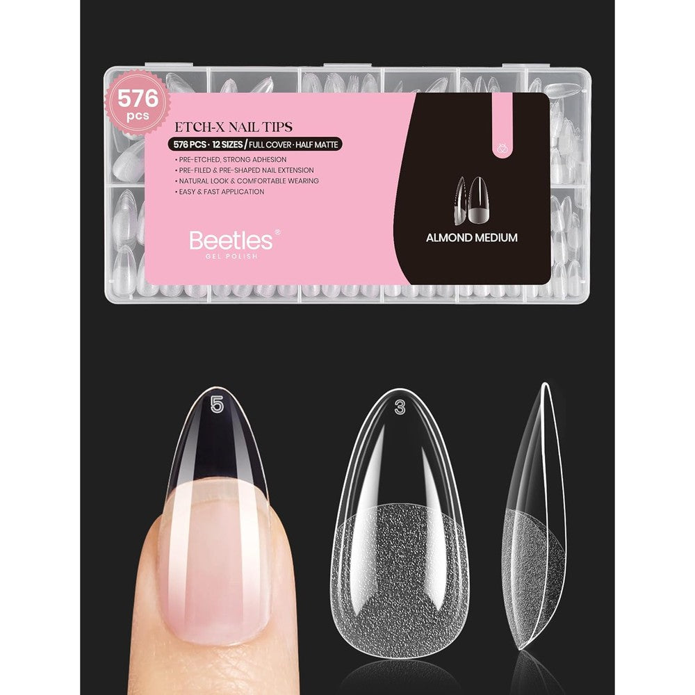 Beetles medium almond nail tips 576pcs set for professional gel nail extensions