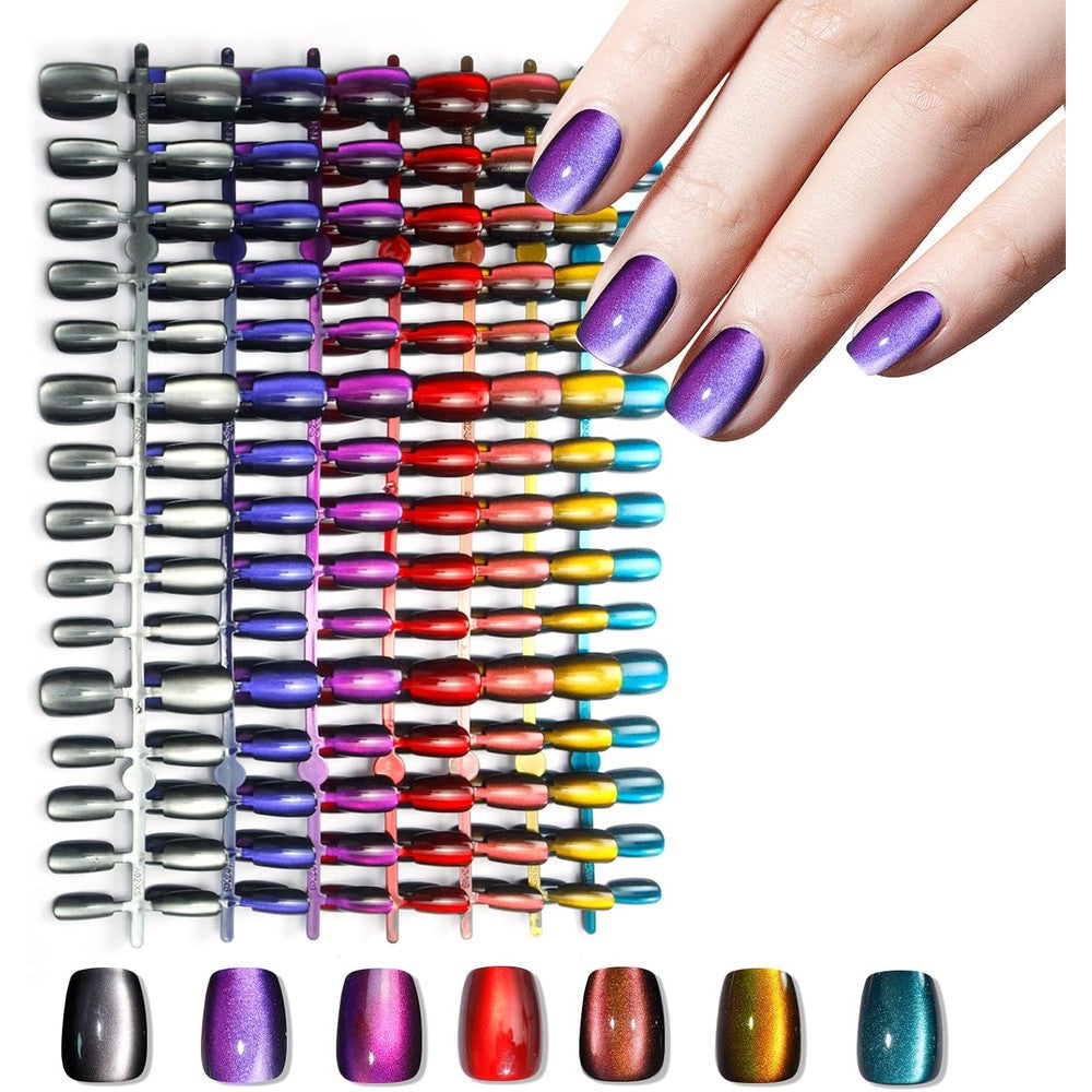 Laza cat eye press on nails short square set front view