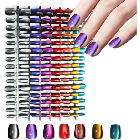 Laza cat eye press on nails short square set front view