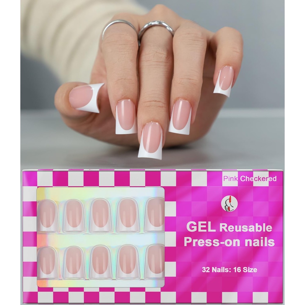 Anyos French tip short duck press on nails set front view