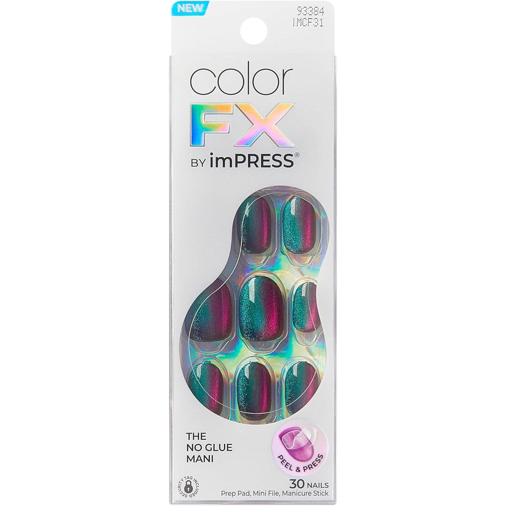Kiss ColorFX by imPRESS Before Hours black holographic press-on nails front view