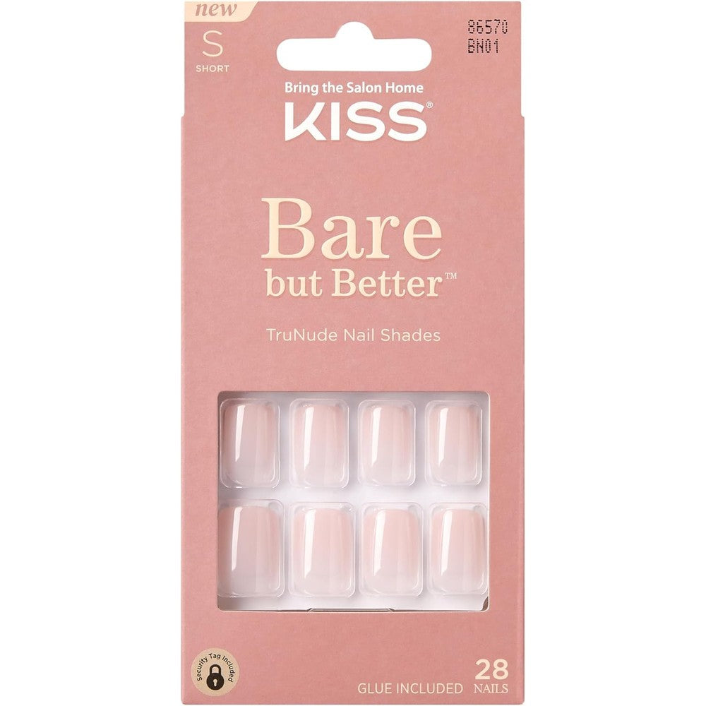 KISS Bare But Better glossy pink square press on nails packaging