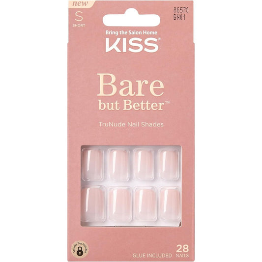 KISS Bare But Better glossy pink square press on nails packaging