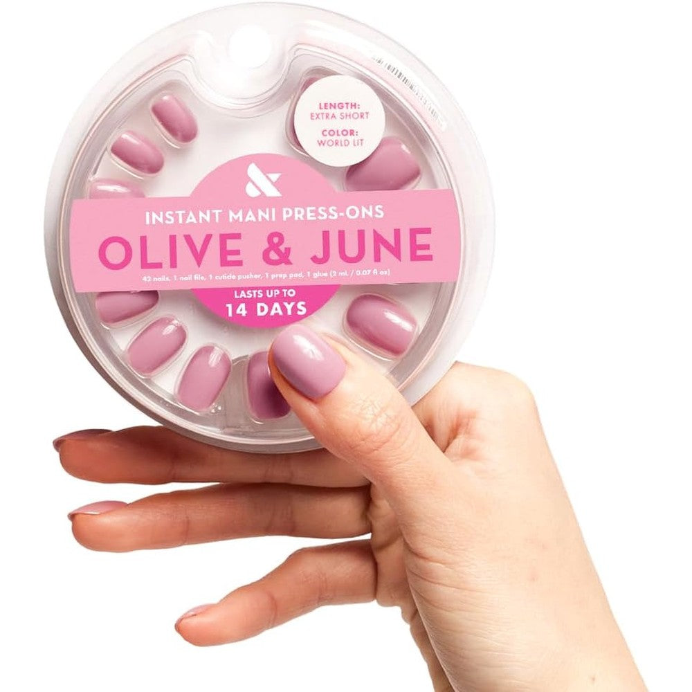 Olive & June mauve press on nails in extra short round shape nail art