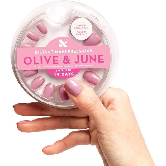 Olive & June mauve press on nails in extra short round shape nail art