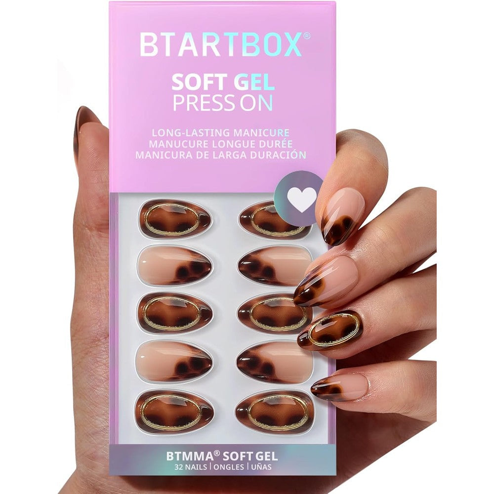 BTArtbox Amber Hoops short almond press on nails front view